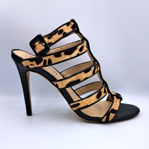 CHARLES DAVID Ina Slingback HEELS Size 7.5 LEATHER leopard pattern LOGO STUNNING - Picture 5 of 14